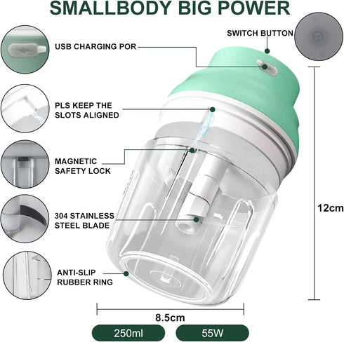 Electric Garlic Chopper 250ML, Mini Vegetable Chopper 2 in 1 Food Chopper Garlic Mincer with Egg Beater, Onion Chopper, USB Portable Small Food Pr...