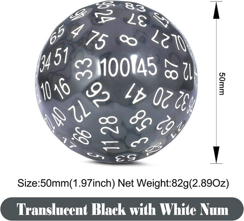 100 Sided Dice Set Translucent Black DNDND D100 Die with Pouch for Dungeons and Dragons DND (Translucent Black with White Number)...