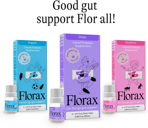Florax - Liquid Probiotic Supplement - On-The-Go Gut Support for Women and Men - Vegan, Gluten Free, Lactose Free, Soy Free and Preservative Free ...