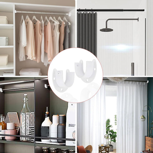 Closet Rod Bracket 6 Pack Stainless Steel Closet Rod Holders with Screws, Heavy Duty Closet Rod End Support for Wardrobe Curtain Shower, White U-S...
