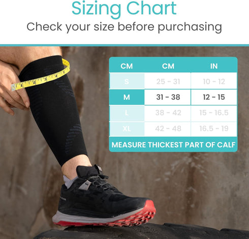 Vive Calf Compression Sleeve for Men & Women 20-30mmHg (1 Pair) - Footless Calf Support Leg Compression Socks for Shin Splint, Pain Relief, Diabet...