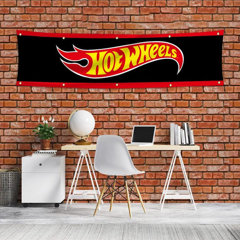 Hot Banner Wheels Flag 2x8Ft For Outdoor Room Man Cave/Garage...