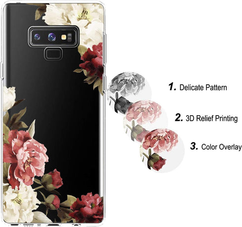 for Galaxy Note 9 Case, Note 9 Case with Flowers, Slim Shockproof Clear Floral Pattern Soft Flexible TPU Back Phone Cove for Samsung Galaxy Note 9...