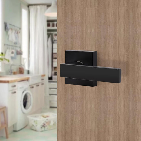 home improvement direct No Lock Dummy Door Lever, Single Sided Door Handle without Lock for Interior Use, Non-Turning Matte Black Suqare Heavy Dut...