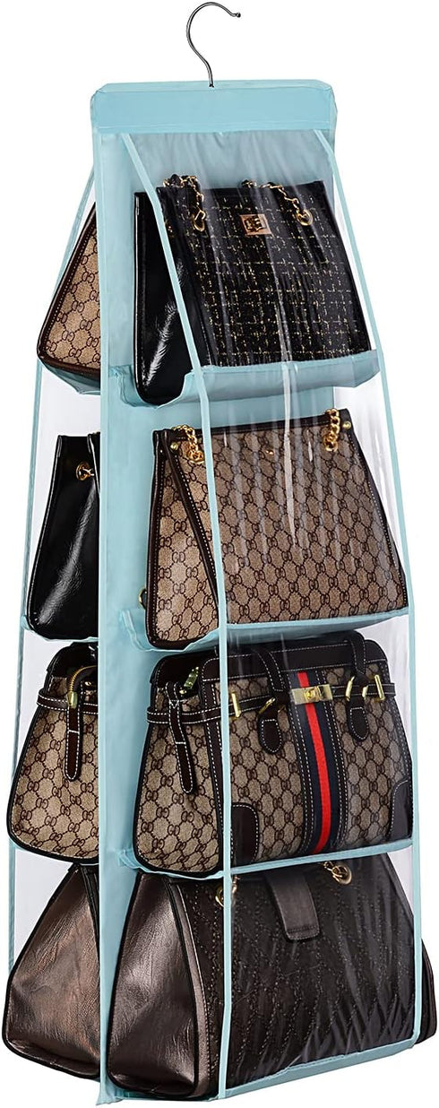 Lirex Handbag Hanging Purse Organizer for Closet, 8 Pocket Handbag Storage Organizer Hanger Oxford Cloth Closet Organizer for Family Closet Bedroo...