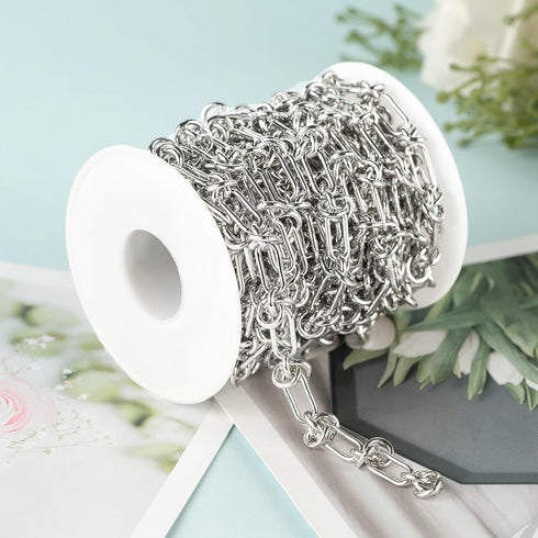 4 Meters Silver Paperclip Chains with Buckles Metal Iron Jewelry Chain for Jewelry Making Stylish Heavy Necklace Bracelet DIY Chains Bulk...
