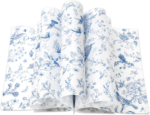 150Pcs Blue Floral Wax Paper Chinoiserie Bird Flower Deli Paper Sandwich Wrap Paper Tissue Waterproof Oil-Proof Picnic Liners for Party Kitchen Su...
