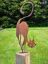 Metal Cat Fence Topper Decor, Rust Cat Iron Branch Art Craft Animal Metal Art Statue, Animal Metal Craft Cute Animal Statues for Outdoor Yard Gard...