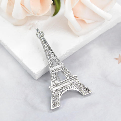 Gyn&Joy Silvery Tone Clear Crystal Rhinestones Eiffel Tower Fashion Brooch Pin...