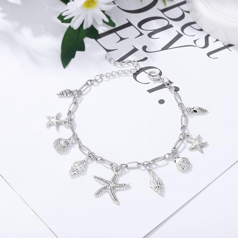 Boho Starfish Anklet Chain Silver Shell Ankle Bracelet Beach Adjustable Foot Accessory Jewelry for Women...