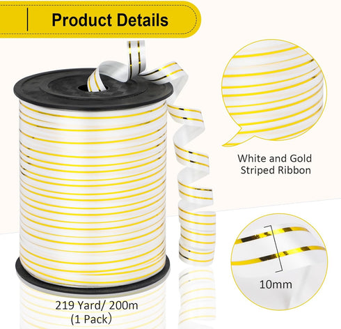 White and Gold Ribbon, White Ribbon, Curling Ribbon, Gold Ribbon, Curling Ribbon for Gift Wrapping, Balloon Ribbon, Balloon String, Curly Ribbon f...
