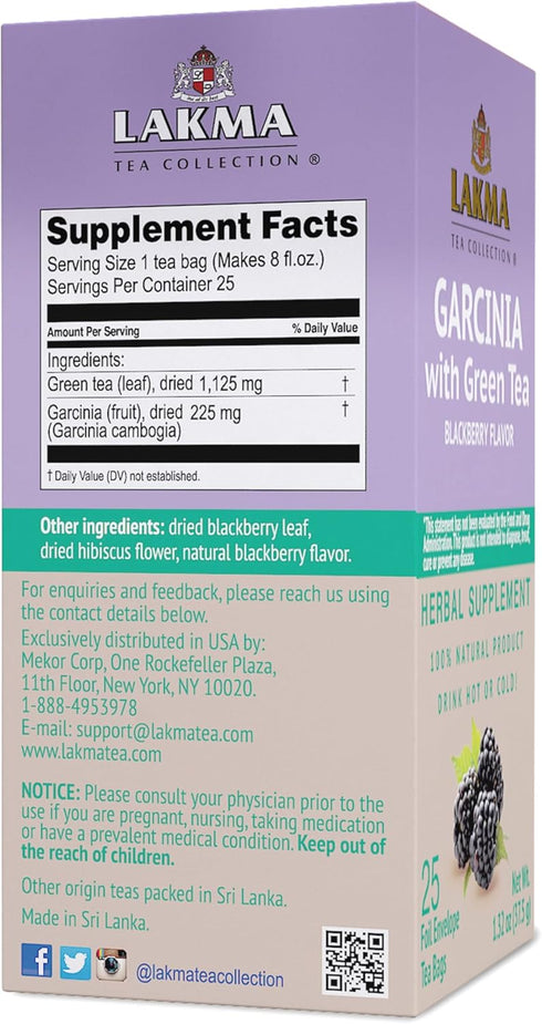 Lakma Garcinia Cambogia Green Tea with Blackberry - 25 Tea Bags...