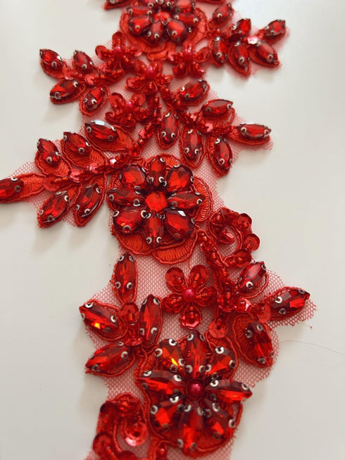 1 Pair Rhinestones Lace Applique Accessories Handsewing Glass Beads Stones Trim Patches for DIY Girl Wedding Dress Decorations (Red)...