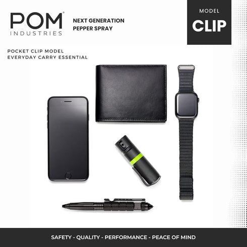 POM Pepper Spray Flip Top Pocket Clip - Maximum Strength OC Spray for Self Defense - Tactical Compact & Safe Design - 25 Bursts & 10 ft Range - Po...
