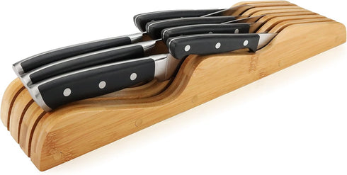 ROYALHOUSE Bamboo Knife Block Holder, In-Drawer Knife Drawer Organizer,Knife Block without Knives, Fit for 7 Knives, Perfect for Home and Chefs, G...