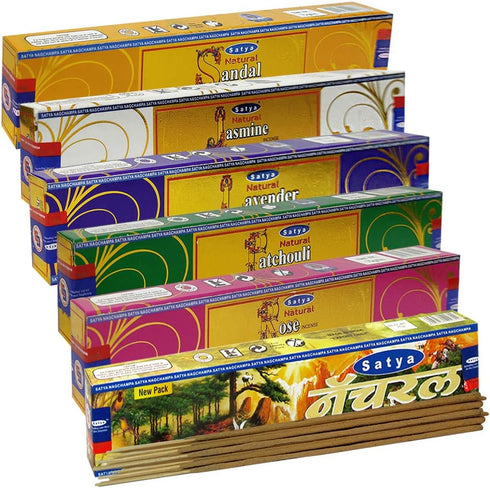 Satya Incense Sticks Variety Pack #1 and Incense Stick Holder Bundle with 6 Natural Series Fragrances...