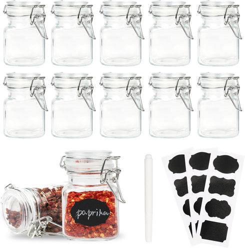 Glass Jars with Airtight Lids, 3.4 oz Small Spice Jars, 12 Pack Empty Mini Glass Bottles with Silicone Gasket, Herb Containers with Chalkboard Lab...