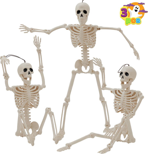 JOYIN 3 PCS Halloween Hanging Skeletons 16" Full Body Posable Joints Movable Plastic Bones for Halloween Party Outdoor Indoor Decor, Yard Patio La...