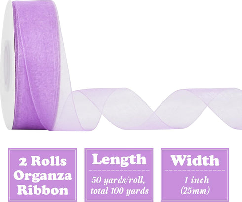 HUIHUANG Organza Ribbon 1 inch Purple Sheer Chiffon Ribbon for Cake Boxes Wedding Invitations Gift Wrapping Floral Bouquet Gift Basket Bows DIY Cr...