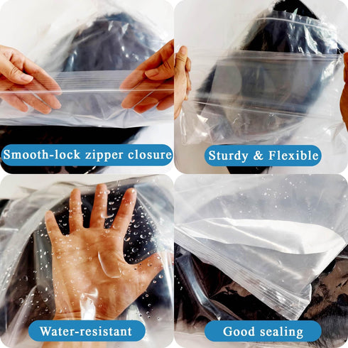 15 Count Zipper Storage Bags, 18'' x 24'' Large 5 Gallon Clear Reclosable Food Storage Bag for Food, Clothing, Office Supplies & Travel Essential,...