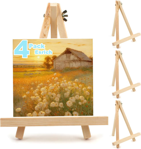 4PCS 9 Inch Wood Easels, Tripod, Painting Party Easel, Kids Student Tabletop Easels for Painting, Easel Stand for Painting Canvases, Portable Canv...