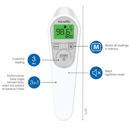 Microlife Non-Contact Forehead Thermometer, Digital Infrared No-Touch Thermometer (for Adults, Kids & Baby), Large Backlit LCD Screen, Fever Alarm...