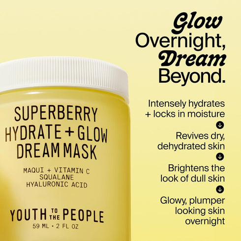 Youth To The People Superberry Glow Dream Mask - Brightening Overnight Face Mask + Hyaluronic Acid Night Moisturizer with Vitamin C & Squalane Oil...
