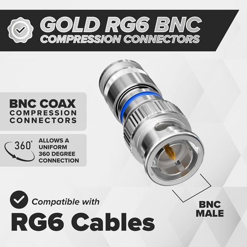 THE CIMPLE CO BNC Compression Connector for RG6 Coaxial Cable - Pack of 4 - Solid Construction with High Grade Metals - Male BNC Connectors for CC...