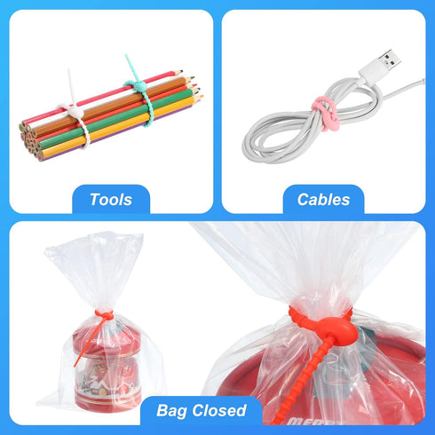 MECCANIXITY 15 Pack Silicone Cable Ties 8.5 Inch Reusable Zip Ties Silicone Twist Ties for Home Office Kitchen Organizer Food Bag Cord Key Managem...