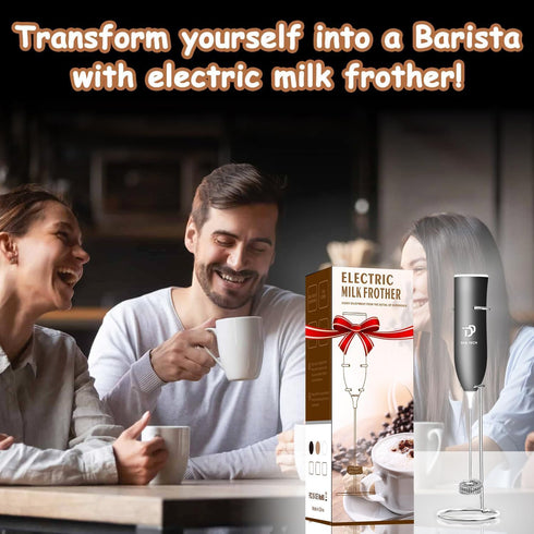 Handheld with Stainless Steel Stand USB-charging Foam Maker, DOUBLE WHISK Mini Blender and Electric Mixer Coffee Frother (Black)...