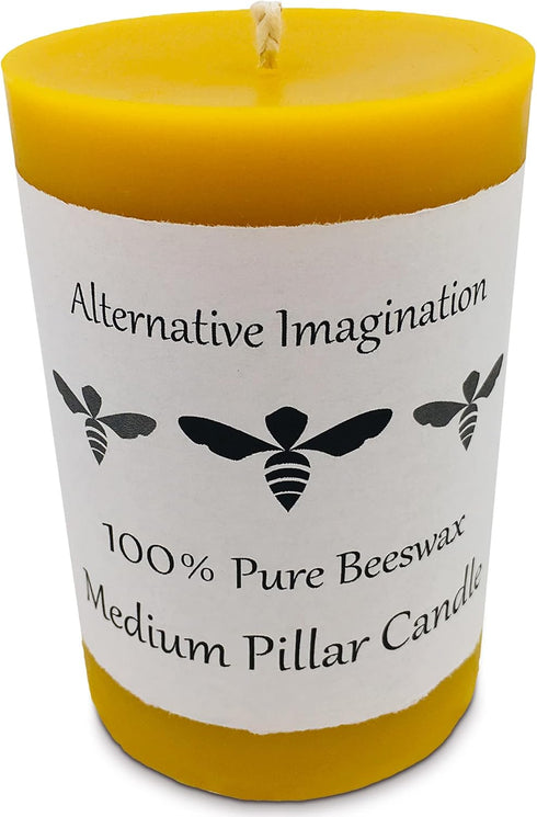 100% Pure Beeswax Candle - Medium Pillar Candle - 60 Hour Burn Time - 3x4 Inch - Alternative Imagination...