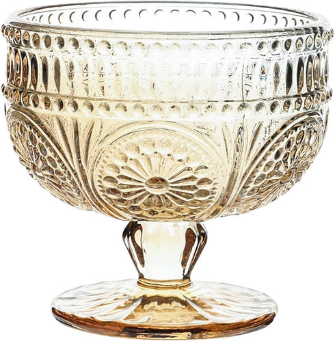 Vintage Sunflower Embossed Glass Footed Dessert Bowl Ice Cream Bowl Trifle Bowl Salad Bowl Candy Cake Bowl for Home Party Wedding 9 oz, Amber...