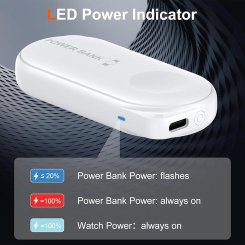 Facbiny Portable Wireless Watch Charger, 1200mAh Keychain Wireless Power Bank with Type A-C Cable, Travel for Apple Watch Series 9/8/7/6/5/4/3/2/S...