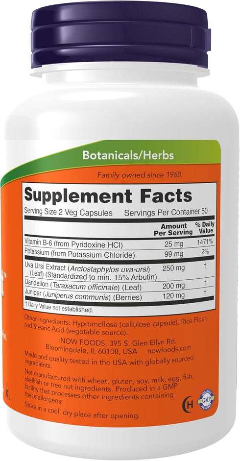 NOW Supplements, Water Out With Standardized Uva Ursi, Dandelion, Potassium and Vitamin B-6, 100 Veg Capsules...