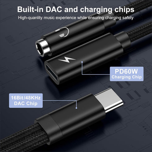 USB C to 3.5mm Headphone and Charger Adapter for Samsung Galaxy A55 A35 S24 S23 Ultra A15 A54 S22 S21, 2 in 1 USB Type C to Aux Audio Jack Adapter...