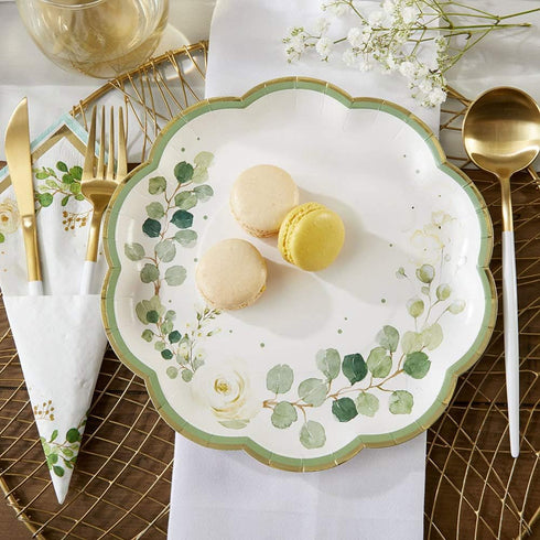 Kate Aspen Sage Green Party Decorations, Eucalyptus Floral 9 in. Decorative Premium Paper Plates (350 GSM weight -Set of 16) - Perfect for Greener...