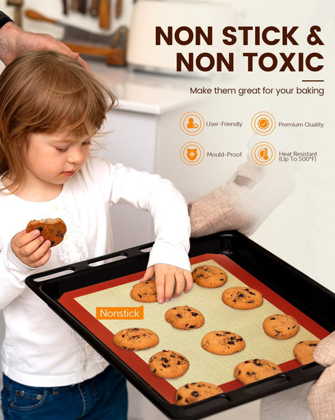 Silicone Baking Mat, 2 Pack Silicone Mats for Baking, Convenient Nonstick Baking Mat, Silicone Baking Sheet for Cookies, Candy, Bread and Pastry, ...