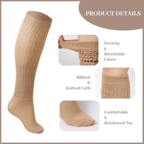 Moon Wood Women Slouch Socks 3 Pairs Extra Long Cotton Knit Knee High Thick Scrunch Socks Size 9-11...