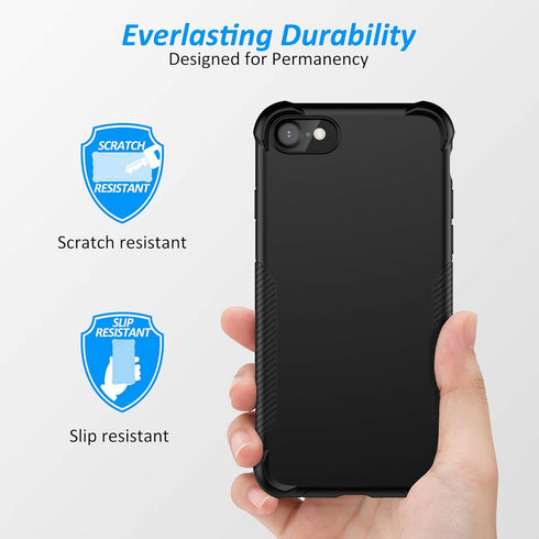 ORETECH Designed for iPhone SE 2020 / SE 2022/7 / 8 Case with 2 x Tempered Glass Screen Protector 360° Fully Protection Hard PC Soft TPU Shockproo...