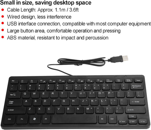 eboxer-1 USB Wired Mini Slim Keyboard Keyboard, Small Compact Simple Waterproof Business Keyboard for Laptop and Desktop Computer, Plug and Play (...