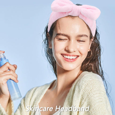 VELSCRUN 4 Pcs Spa Headband, Face Wash Headband, Skincare Headbands, Makeup Headband, Pink Puffy Sponge Hair Band Bow Tie Bubble Spa Headband Wris...