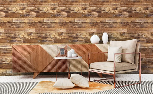 Yun-aeon Brown Wood Peel and Stick Wallpaper 17.3" X 120"Coffee Brown PVC Self Adhesive Wood Wall Peel and Stick Paper for Wall Covering Furniture...