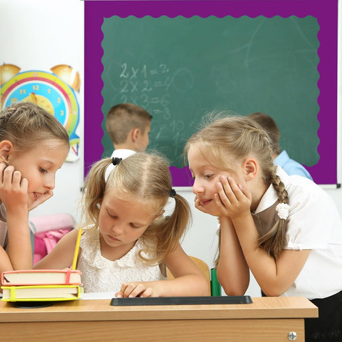 Whaline 65.6ft Purple Bulletin Board Borders 4 Rolls Purple Series Die-Cut Board Trim for School Classroom Office Chalkboard...