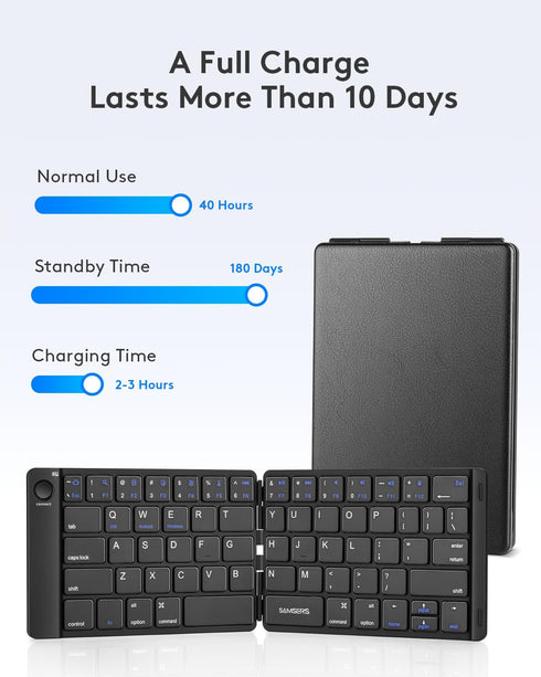 Samsers Foldable Bluetooth Keyboard - Portable Wireless Keyboard with Stand Holder, Rechargeable Full Size Ultra Slim Keyboard Compatible IOS Andr...