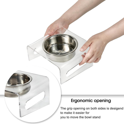 Tilted Raised Elevated Food and Water Bowls Stand for Cat or Small Dogs - Puppy's Clear Acrylic Stainless Steel Dishes Holder for Boy or Girl Pet,...