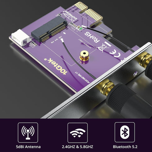 PCIE X1 to M.2/NGFF (A+E Key) WiFi Bluetooth Wireless Module Adapter Card with Dual-Band 2.4&5G 2X 5dBi Antenna...