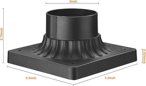 Outdoor Post Light Base Mount, Post Light Adapter 3'' Outdoor Pier Base in Black Finish for Deck Porch Patio, 5.5" W x 5.5" D x 3.25" H, 1 Pack...