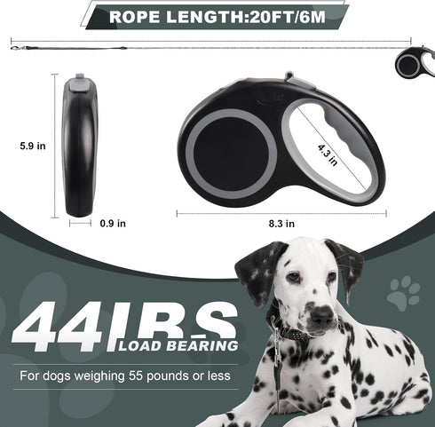 Retractable Dog Leash, 20 FT Dog Walking Leash for Small/Medium Dog or Cat up to 44 lbs, Strong Nylon Cord, Tangle Free, One-Hand Brake...