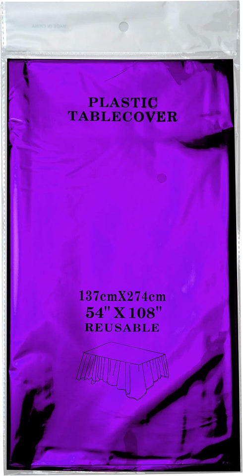 Purple Foil Tablecloth Plastic Table Cover Rectangle Table Tinsel Foil Table Cloth for Wedding Anniversary Bachelorette Birthday Baby Shower Gradu...