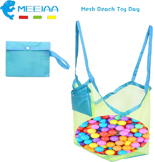 Mesh Beach Bag - Foldable Large Children's Storage Bag, Classic Mesh Toy Tote for Beach, Clothes, Towels, Shells...